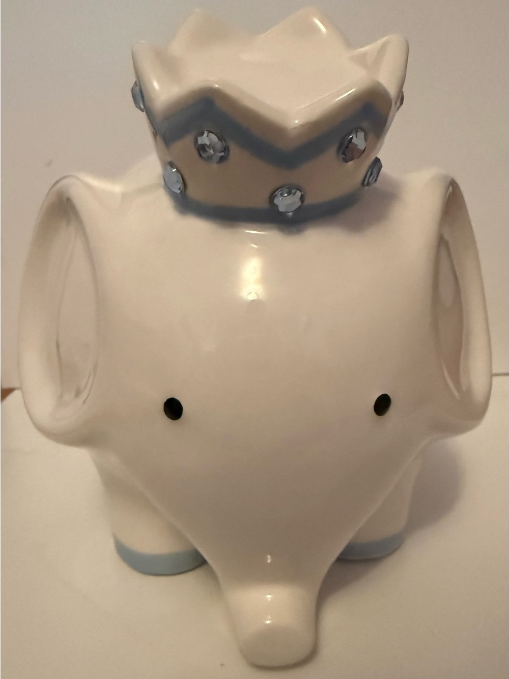 White Ceramic Elephant with Crown with Gems accent